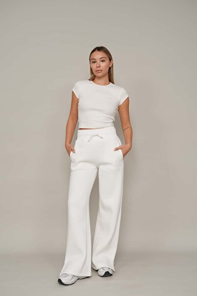 kaps Core Yüksek Bel Kadın Eşofman Altı - Cream White