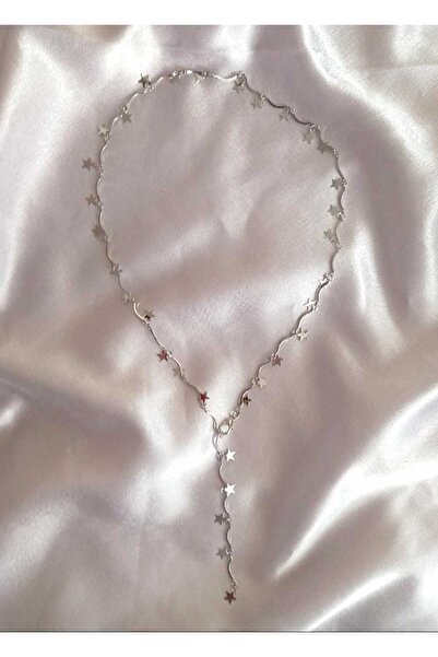 eklektis gümüş renk yıldızlı y kolye , ayarlanabilir