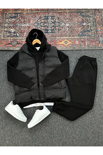 tetramoda Padded Inflatable Vest and Three Thread Compact Hooded Cotton Inside O Oversized Tracksuit Set 3-Piece Set