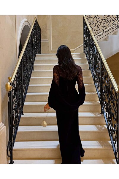 leon style فستان ناعم بأكمام دانتيل لون لون ليلكي