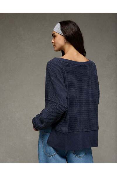 AMERICAN EAGLE AE Big Hug Off-The-Shoulder Waffle Sweatshirt