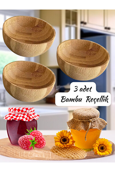 mucit home Bamboo 3-Piece Bamboo Mini Turkish Delight Bowl, Snack Bowl, Sauce Bowl & Jam Bowl