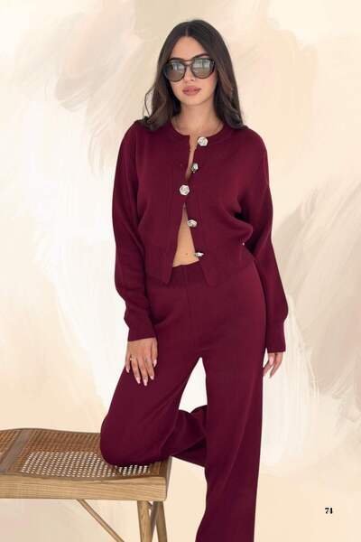 Moda Amore Comfortable Crop Cardigan & Wide Leg Knitwear Set - Standard Size Casual & Stylish Combinations 3004