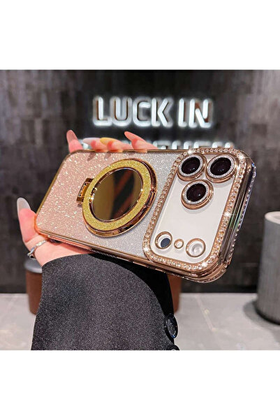 Generic Magnetic Glitter Case for iPhone 17 Pro，Makeup Mirror Holder，Diamond Edge， Premium Gradient Cover