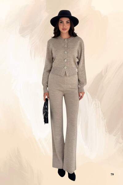 Moda Amore Comfortable Crop Cardigan & Wide Leg Knitwear Set - Standard Size Casual & Stylish Combinations 3004