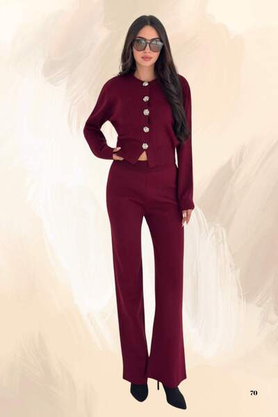 Moda Amore Comfortable Crop Cardigan & Wide Leg Knitwear Set - Standard Size Casual & Stylish Combinations 3004