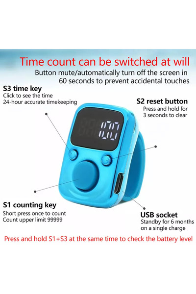 PopZa Digital Tasbeeh Zikr Counter Ring With LCD Display Screen