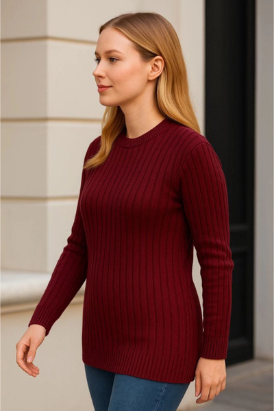 buğrahayalin Cycling Round Neck Knitwear Sweater Cotton Thick Corded Fabric Woven, Regular Fit Long Sleeve