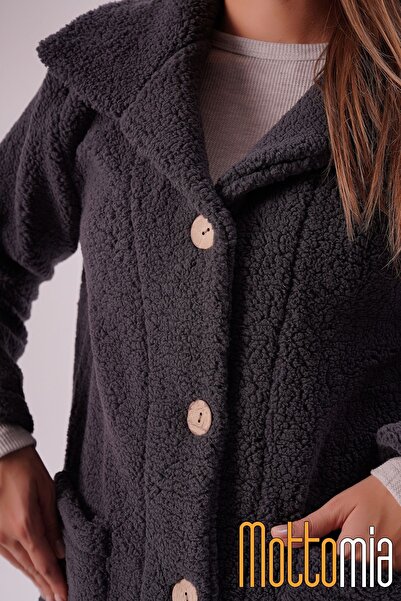 mottomia Brown Buttoned Women's Welsoft Coat with Pockets Oversized Soft Warm Winter Coat