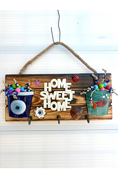 cemfa Home Sweet Home Yazılı Ahşap Askılık Kapı Duvar Balkon Süsü