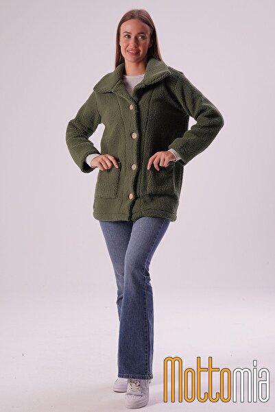 mottomia Brown Buttoned Women's Welsoft Coat with Pockets Oversized Soft Warm Winter Coat