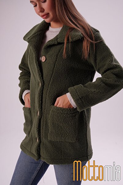 mottomia Brown Buttoned Women's Welsoft Coat with Pockets Oversized Soft Warm Winter Coat