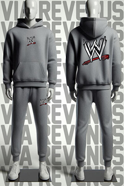 Vordevia Wwe / American Wrestling Printed Hooded Sweatshirt and Sweatpants Unisex Sportswear Set