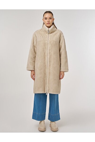 Kayra Mock Neck Plush Coat Cream