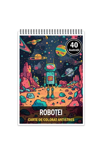 Legendary Gifts Carte de colorat antistres, 40 de ilustrații cu roboți, forma...
