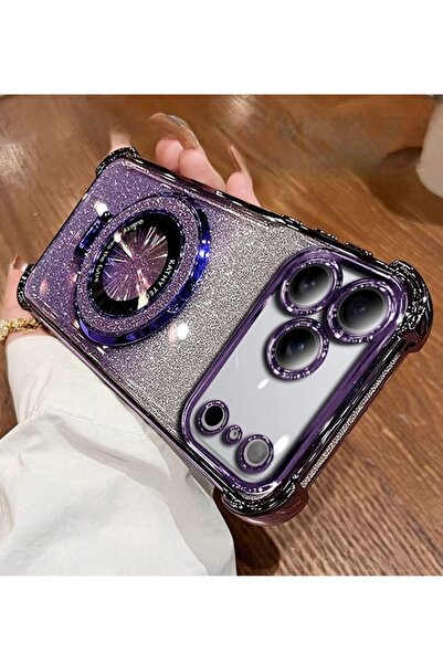 Generic Magnetic Glitter Case for iPhone 17 Pro，Sparkly Stand，Luxury Gradient Shockproof iPhone 17 Pro Cover
