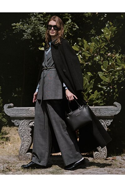 Kayra Fur Collar Long Coat Black