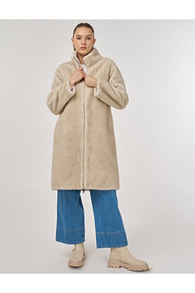 Kayra Mock Neck Plush Coat Cream