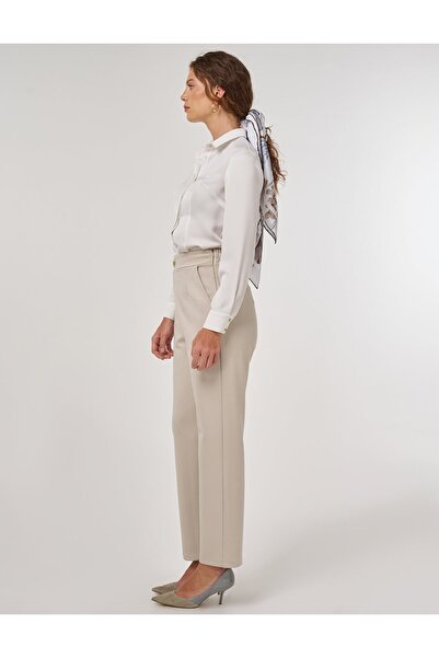 Kayra Metal Buckle Pipe Leg Trousers Stone