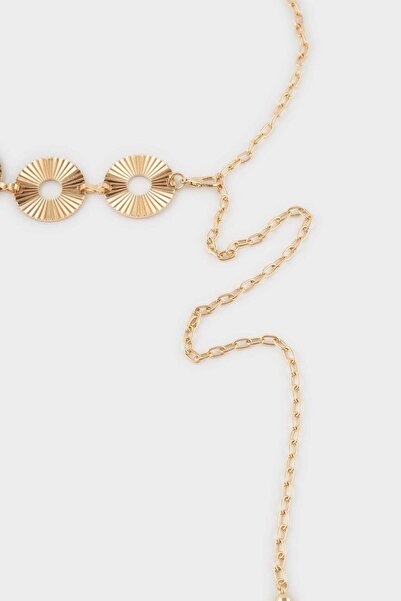 DeFacto Γυναικεία χρυσή μεταλλική ζώνη με στρογγυλό σχέδιο G3804AXNS