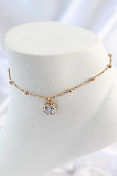 YİĞİTKARANAKSESUAR ÇELİK GOLD RENK TOPÇUK ZİNCİR MODEL SALLANTILI KARE ZİRKON TAŞ MODEL KADIN HALHAL