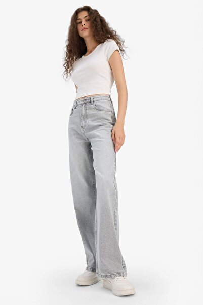 DeFacto 90S Wide Leg High Waist Straight Leg Long Jean Snow Washed Pants E8404Ax25Au
