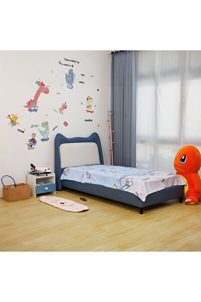 Danube Home Knight 90x200 Upholstered Kids Bed - Blue/Light Grey, Engineered Wood, Faux Leather, 2-Year Warranty