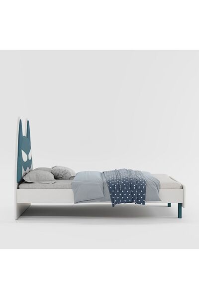 Danube Home Knight 120x200 Kids Bed with Upholstered Headboard, White/Teal Blue, Engineered Wood, 2 Yrs Warranty