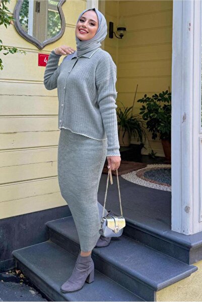 TRENDTESETTÜR Women's Gray Knitwear Cardigan t 0751