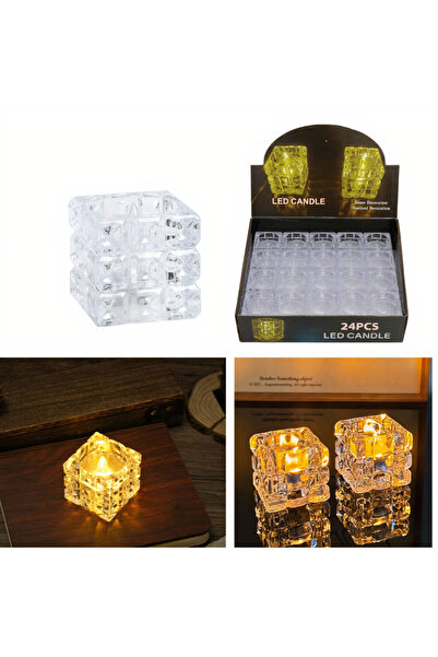 JML1 LED Decorative Candles 24/set Crystal Cube Model, 5x5cm Transparent Plas...