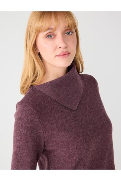 Jimmy Key Gül Kurusu Asimetrik Yaka Yumuşak Dokulu Örme Mini Elbise