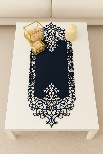 Ergüven Home Runner din țesătură din piele intoarsa albastru bleumarin 40x100...