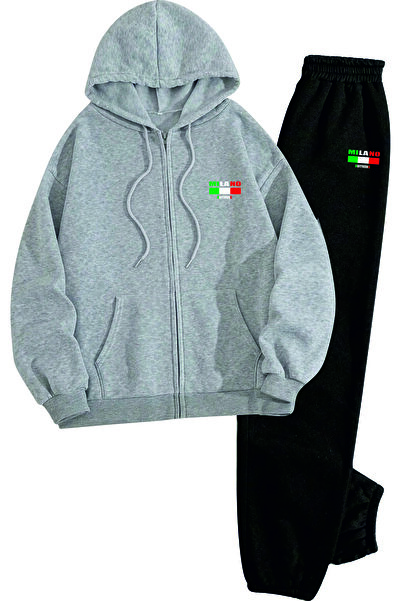 HOFFNUNG Casual Hooded Top and Sweatpants Set - Solid Color Milano Full Zip