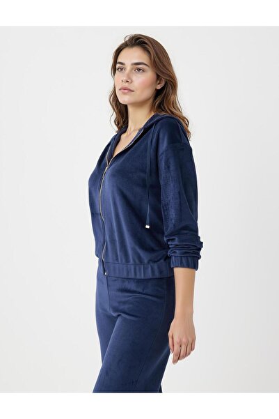 Jimmy Key Μακρυμάνικο πλεκτό φούτερ με κουκούλα σε μπλε ναυτικό