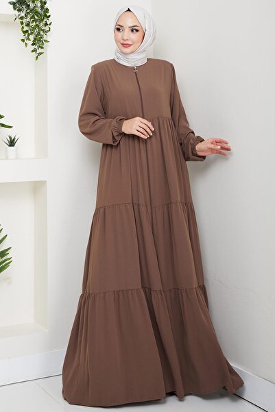 hafsamina Layered Gathered Ferace Light Brown Hm2735