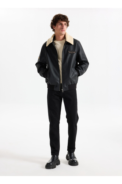 Lee Black Men's Leather Jacket L2520280001 Black Leather Jacket