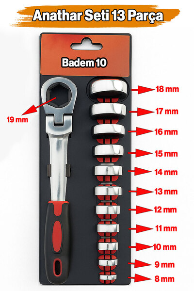 Badem10 Professional 13 Piece Interchangeable Head Combination Wrench Set Multi-Purpose Durable Hand Tool Set