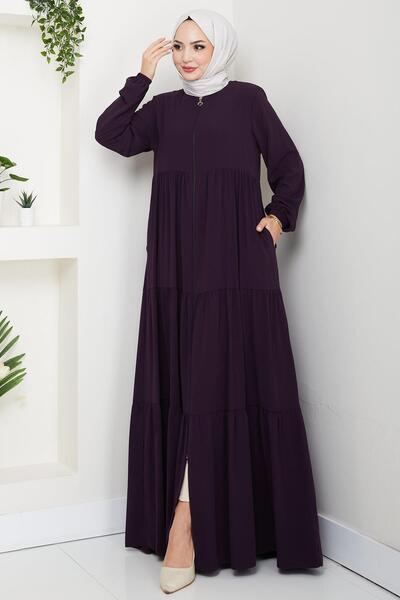 hafsamina Kat Kat Büzgülü Ferace Mürdüm HM2735