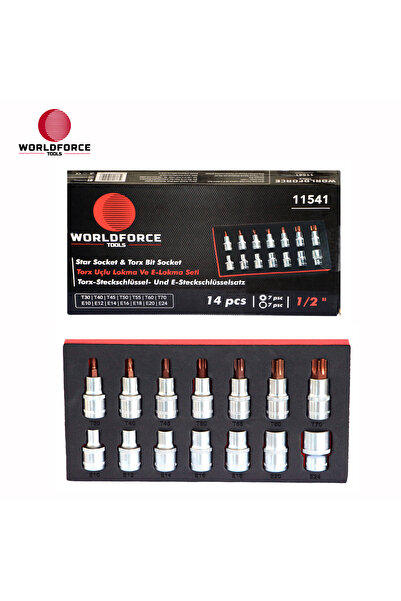 Worldforce Torx and E-Socket Set 14 Pieces 1/2'' (T30,40,45,50,55,60,70) + (E10,24,30,70)