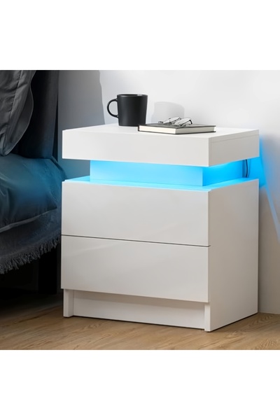 POWER Nordic style LED bedside table, modern smart bedside table with two drawers, with USB port