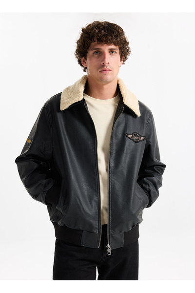 Lee Black Men's Leather Jacket L2520280001 Black Leather Jacket