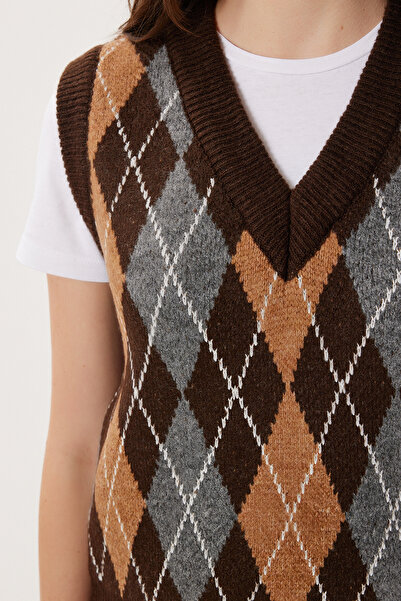Lovelyİstanbul Baklava Patterned Knitwear Sweater Lxa0011 Brown Biscuit