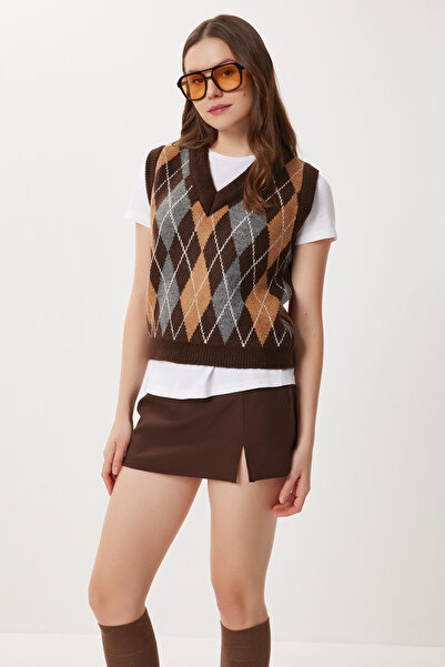 Lovelyİstanbul Baklava Patterned Knitwear Sweater Lxa0011 Brown Biscuit