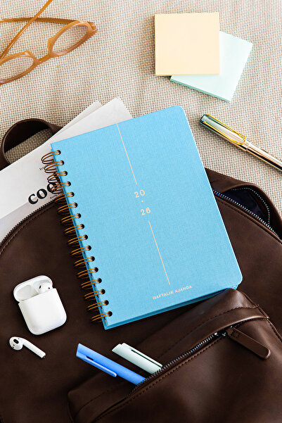 PAPERORA Agendă săptămânală 2026 A5 Spiral Linen pentru 12 luni - Baby Blue