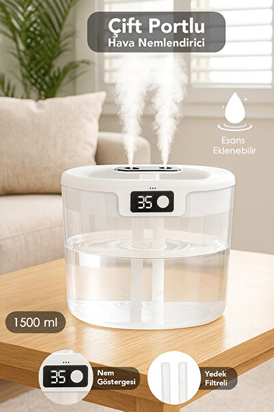 mimtec 1,5 Lt Çift Sprey Hava Nemlendirici - Işıklı Ultrasonic Buhar Makinesi Aroma Difüzörü Humidifier
