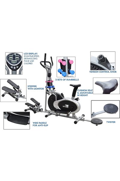 SKY LAND 5-in-1 Orbitrek Exercise Bike EM-1133, Elliptical with Stepper, Twister & Cushioned Seat