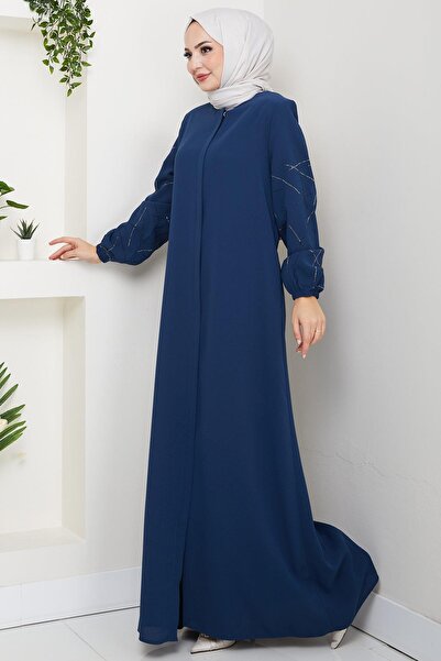 hafsamina Μεγάλο μέγεθος Ferace Indigo HM2801 με πέτρες στα μανίκια