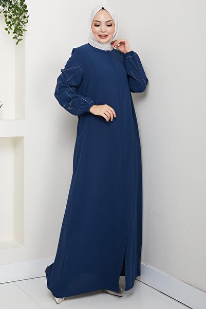 hafsamina Μεγάλο μέγεθος Ferace Indigo HM2801 με πέτρες στα μανίκια