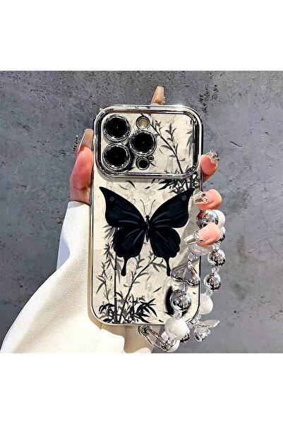Generic Case for iPhone 17 Pro Max，Shine Bow Wrist Strap，Butterfly Patterns，Elegant Shockproof Cover