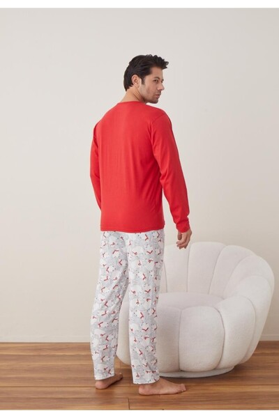 TOSKI Men's Christmas Pajamas Long Pants Long Sleeve, Red, Happy New Year